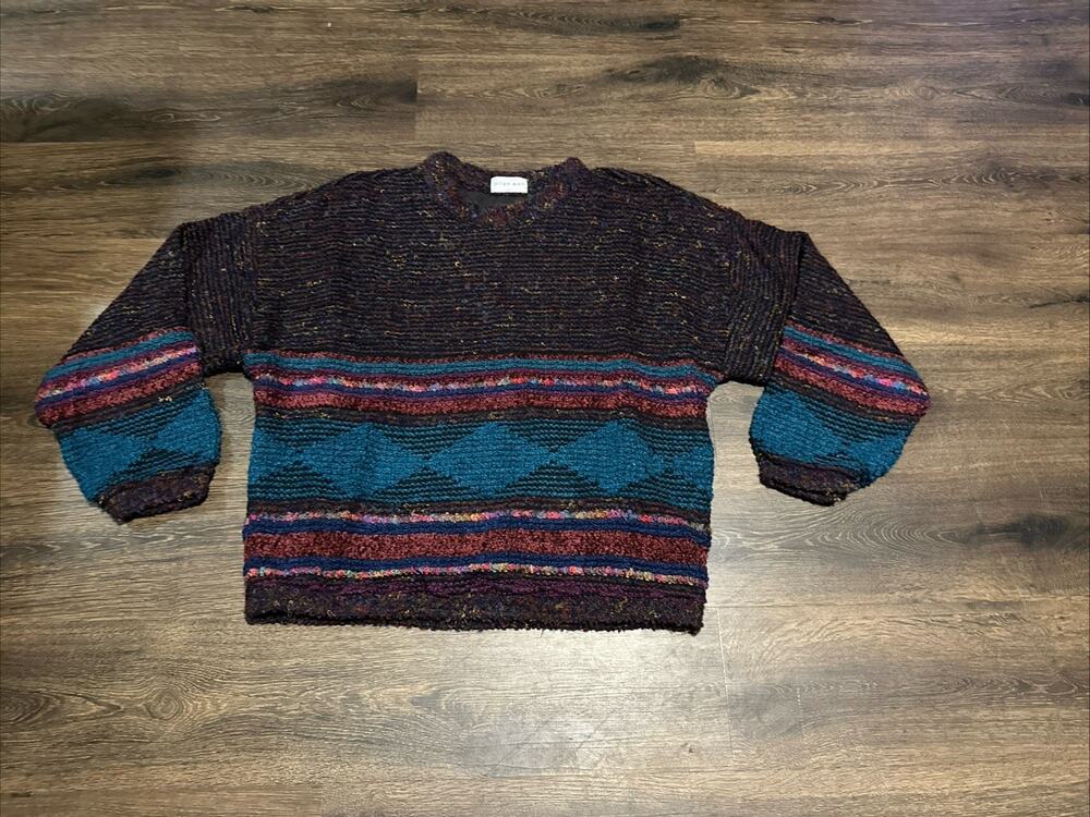 allen wah sweater Vtg Lined sweater Dolman batwing-style sleeve Boucle Yarn Knit